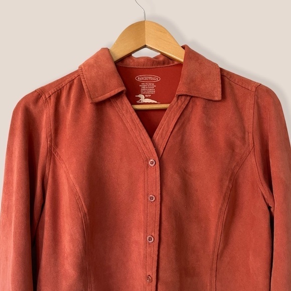NORTHERN Reflections Burnt Orange Suede-Like Button Down Shirt - Picture 3 of 8